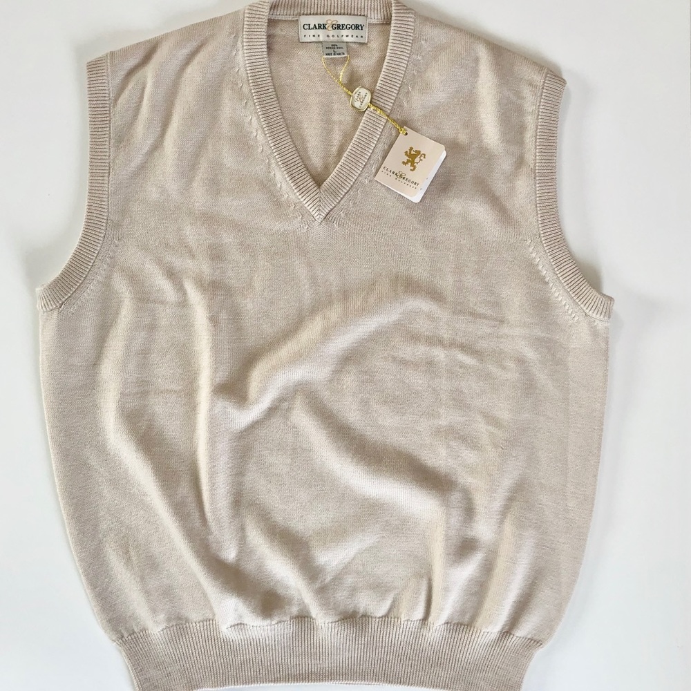 Clark & Gregory Merino Wool Tan Golf Pullover Sweater Vest
